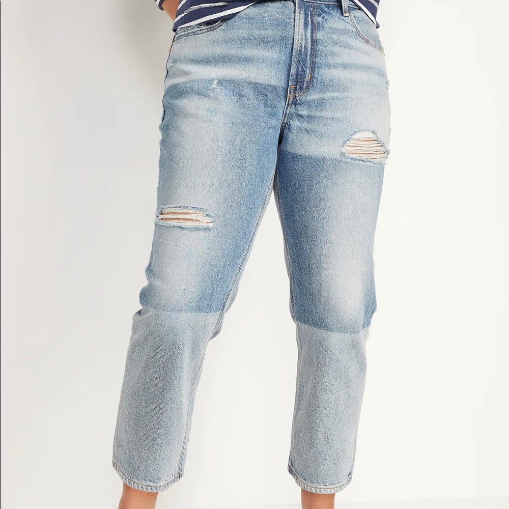 NWT High-Waisted Slouchy Straight Cropped Ripped Non-Stretch Jeans for Women